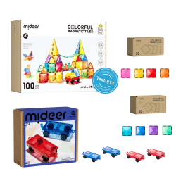 Magnetic building set with 100 pieces and a selection of additional pieces